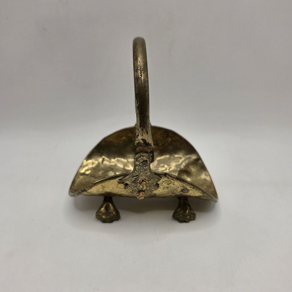 VTG Hammered Brass Miniature Basket Handle Claw Miniature Trinket Jewelry 5x5x3